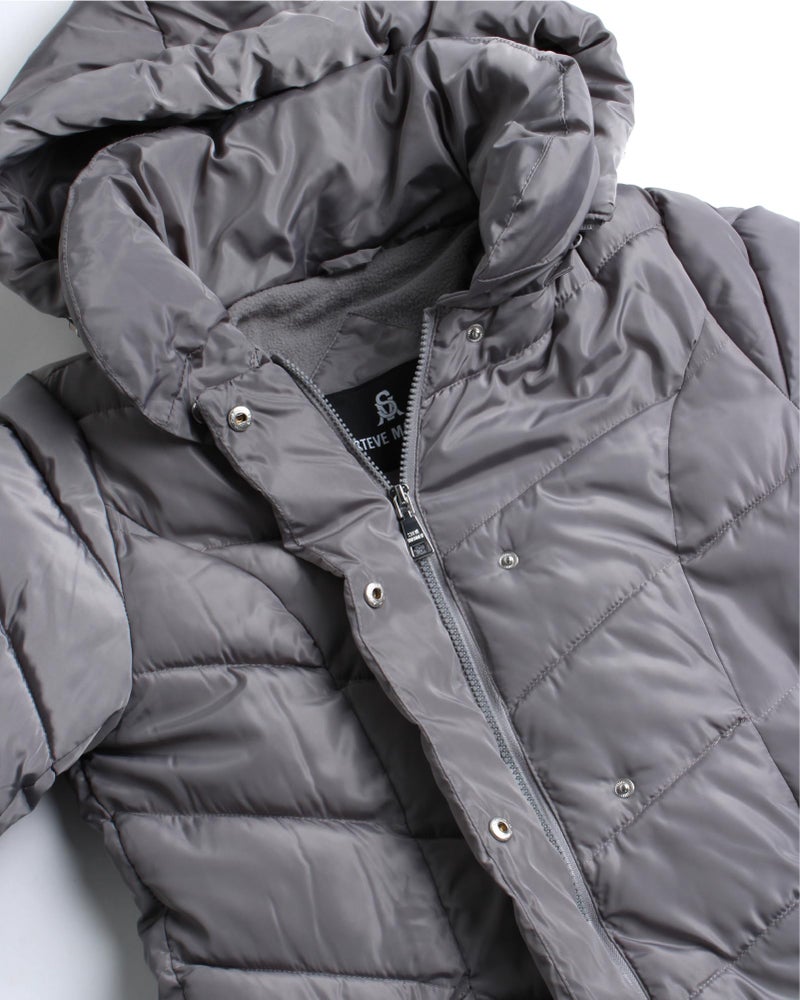 Steve Madden Womenâ€™s Winter Jacket â€“ Insulated Weather Resistant Quilted Mid-Length Puffer Parka Coat (S-3X), Size 3X, Titanium - Image 4